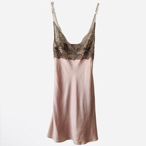 Christine Lingerie Silk Chemise Lace Trim Slip Dress Women’s XS Pink Coquette